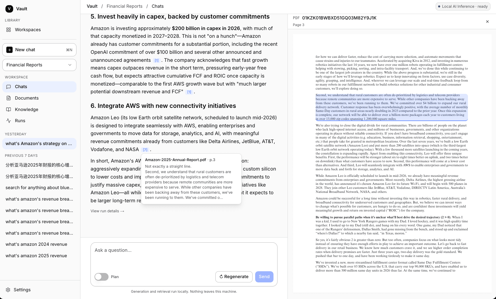 Vault cited answer displayed alongside the supporting source document passage
